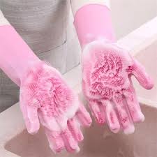 Magic Dishwashing Cleaning Sponge Gloves Reusable Silicone Brush Scrubber Gloves Heat Resistant for Dishwashing