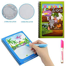 Magic Water Book Water Drawing Book Reusable Doddle Book Reusable Magic Water Quick Dry Book Water Coloring Book Doodle with Magic Pen Painting Board for Children